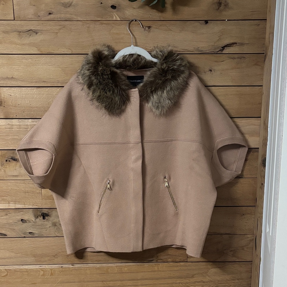 Dolce Cabo Tan Cape with Natural Collar